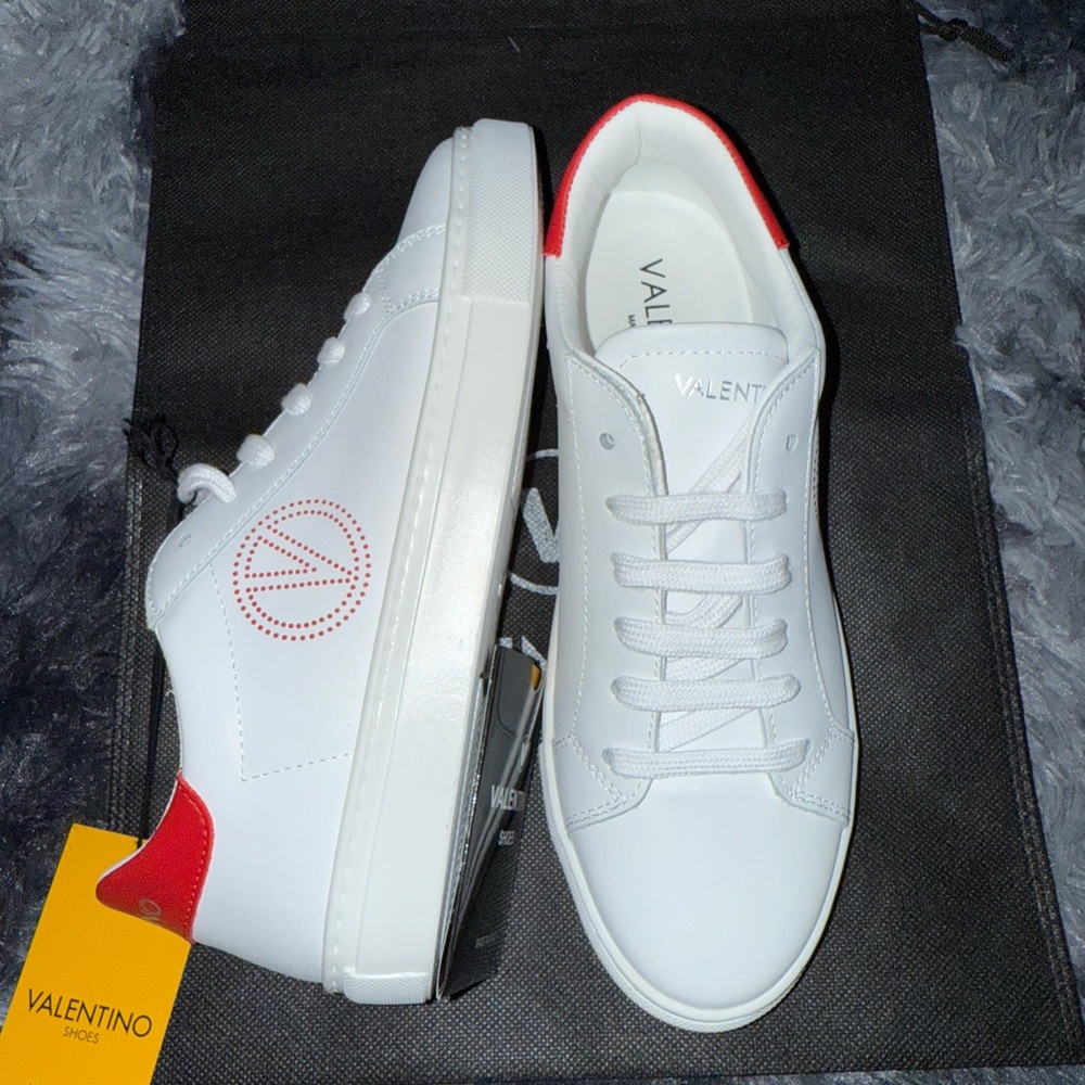 Valentino White Sneakers with Red Detail